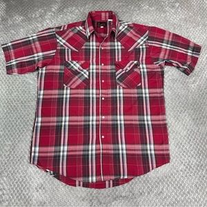 Plains Western Wear Pearl Snap Shirt Men’s M Red Plaid Short Sleeve Rodeo Cowboy